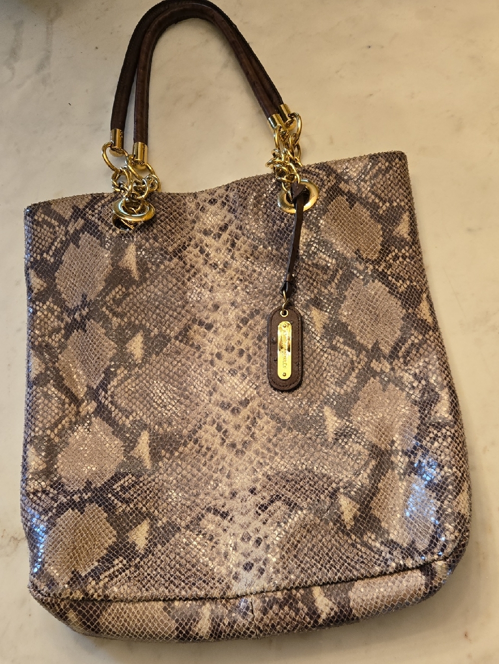 Cynthia Rowley Taupe Snake-Print Tote with Gold Hardware